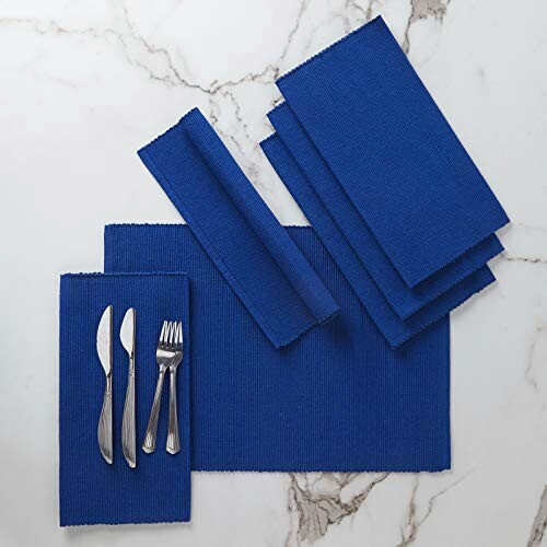 Set de table bleu massif en coton 6 pièces 48x33 cm