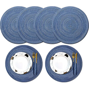 Set de table bleu en coton 6 pièces 38 cm
