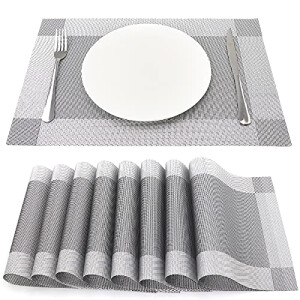 Set de table gris clair en pvc 8 pièces 45x30 cm