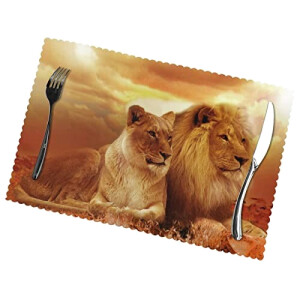Set de table Lion africain et ne en polyester 6 pièces 45x30 cm