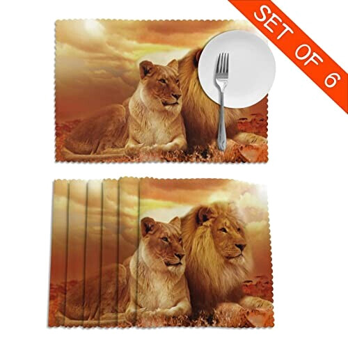 Set de table Lion africain et ne en polyester 6 pièces 45x30 cm variant 0 