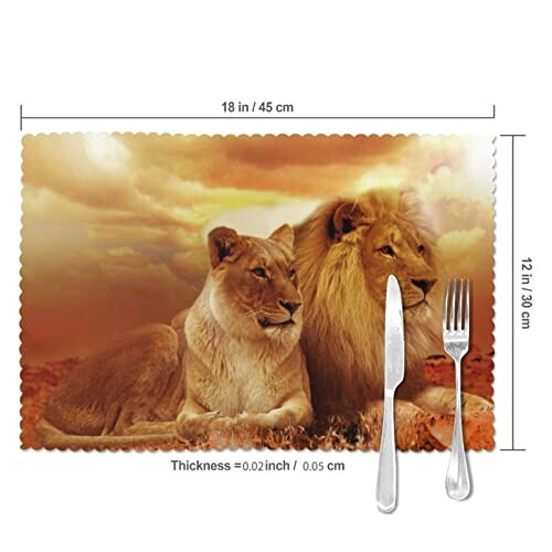 Set de table Lion africain et ne en polyester 6 pièces 45x30 cm variant 1 