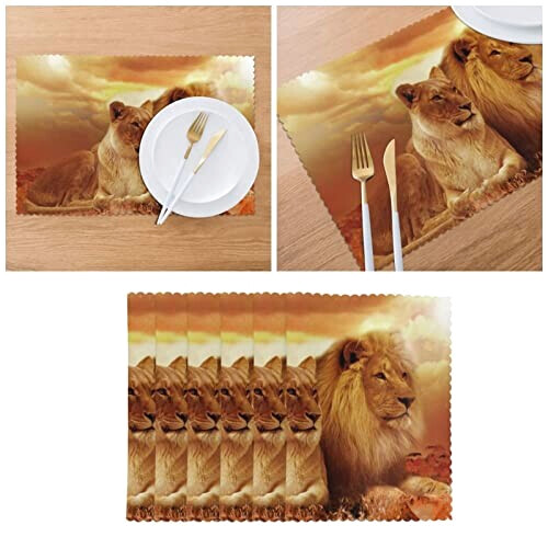 Set de table Lion africain et ne en polyester 6 pièces 45x30 cm variant 3 