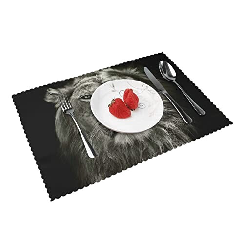Set de table Lion noir en polyester 4 pièces 45x30 cm