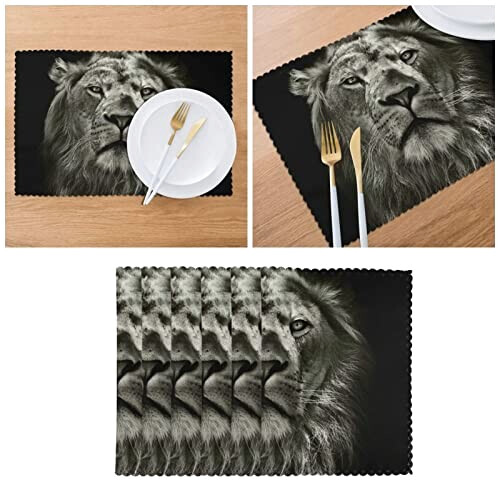 Set de table Lion noir en polyester 6 pièces 45x30 cm variant 3 